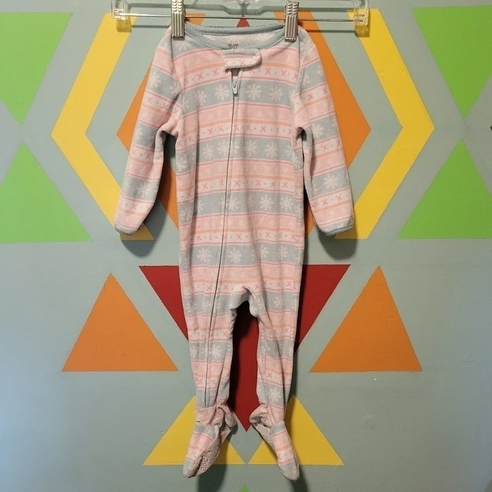 Set Of 2 Carter's Girl's Footie Pajamas Side Foot Zip-Up Size 12 Months